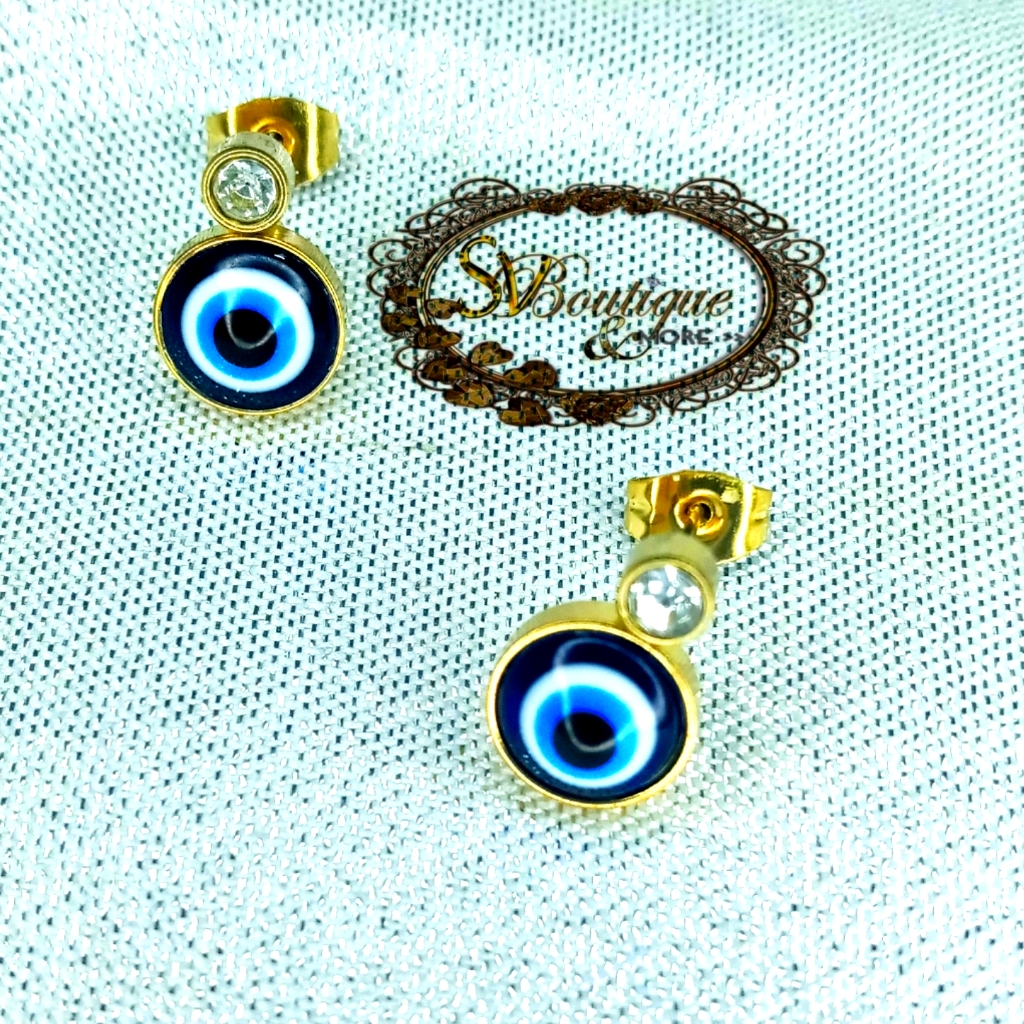 Stainless Steel Evil Eye Gold Stud Earrings 15$